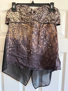 Bebe Vintage Silk Feather Print Tube Top